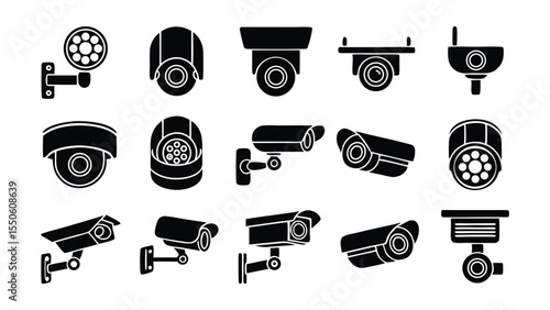 Security Camera Vector Silhouette Set for Surveillance Design