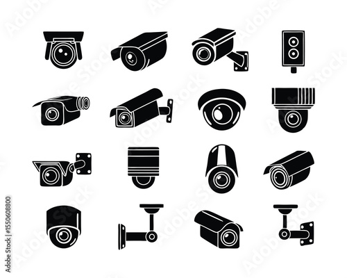 Security Camera Vector Silhouette Set for Surveillance Design