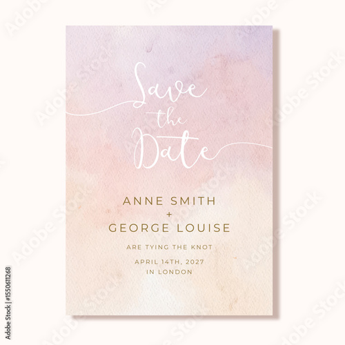 wedding save the date invitation card with soft abstract watercolor background