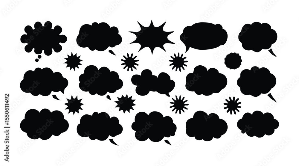 Obraz premium Black Silhouette Speech Bubble Vector Icon Set for Communication Design Projects