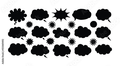 Black Silhouette Speech Bubble Vector Icon Set for Communication Design Projects