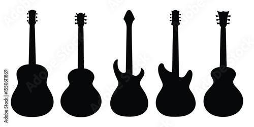 Stylish Black Guitar Silhouette Icons Vector Set for Music Themes and Creative Design Projects