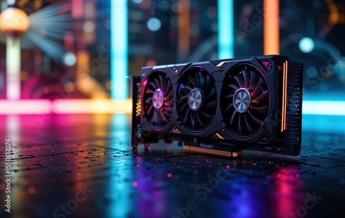 Advanced Graphics Card Detail on Dark Surface - AI Generated