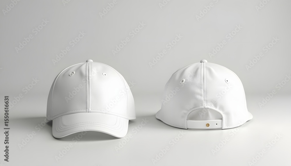 Fototapeta premium Plain White Caps Front and Back on Clean Background