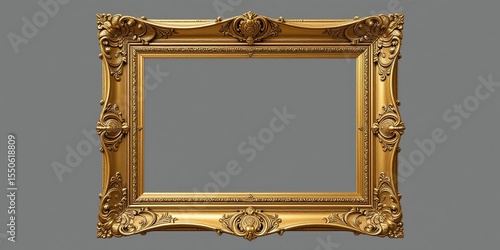 Antique Gold Picture Frame, Elegant Design on Transparent Background