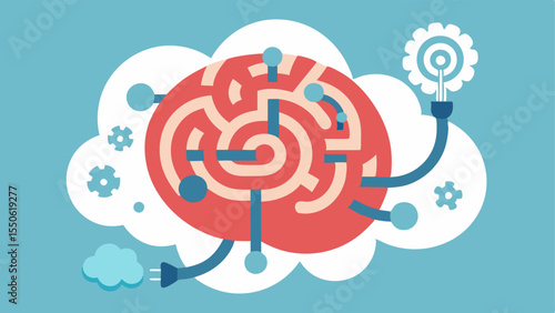 Brain and Maze Integration A stylized brain graphic where one hemisphere is designed as a labyrinth. The maze blends into the brains folds symbolizing how thoughts can get tangled