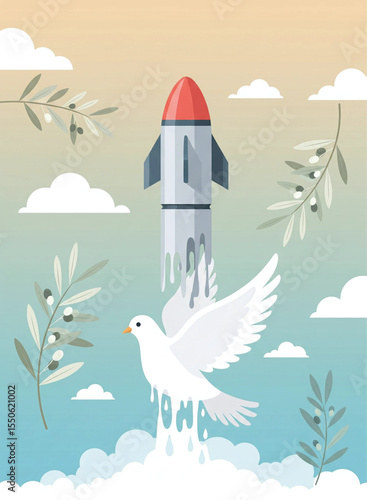 Peace Versus War: Conceptual Art with Dove and Missile