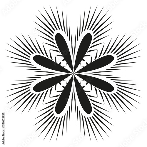 Star burst pattern. Radiating spike design. Vector explosion shape. Dynamic ray elements.