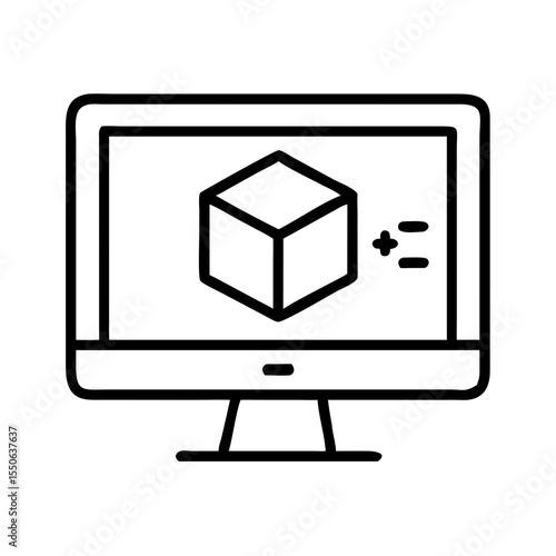 Computer monitor displaying 3D cube model creation process  