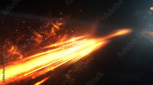Fiery streaks of light on a dark surface
