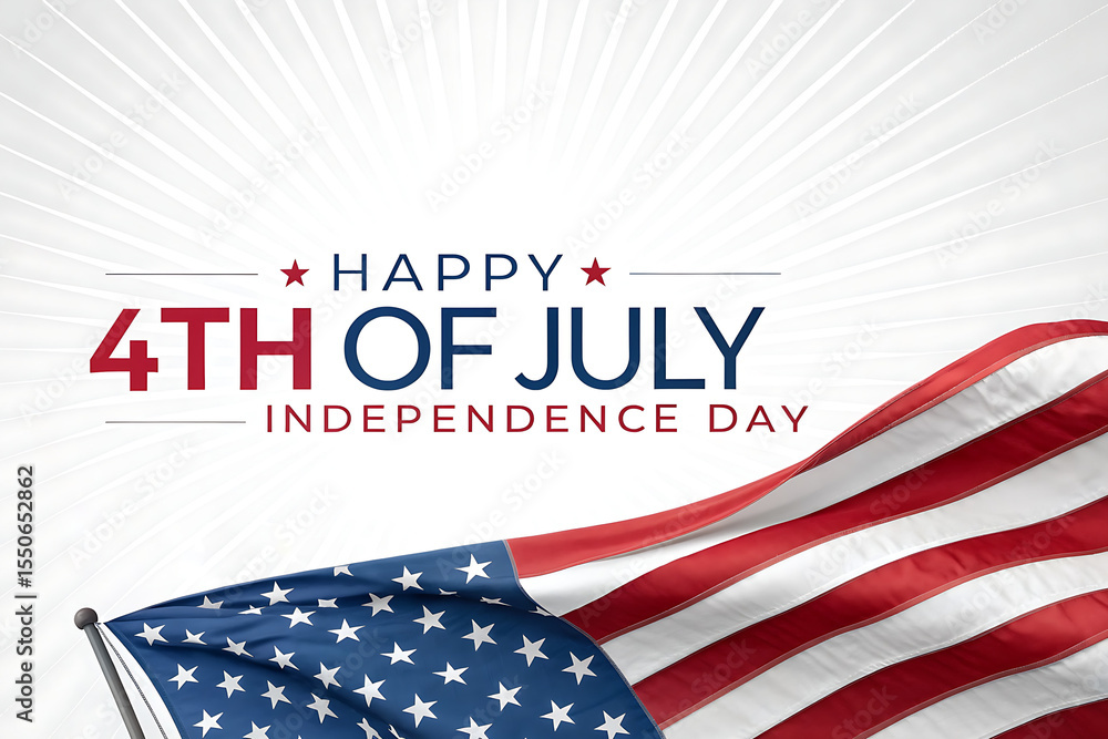 Naklejka premium 4th of July Banner with Waving American Flag and Bold Text