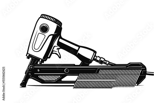 Detailed Pneumatic Nail Gun Vector Illustration Design