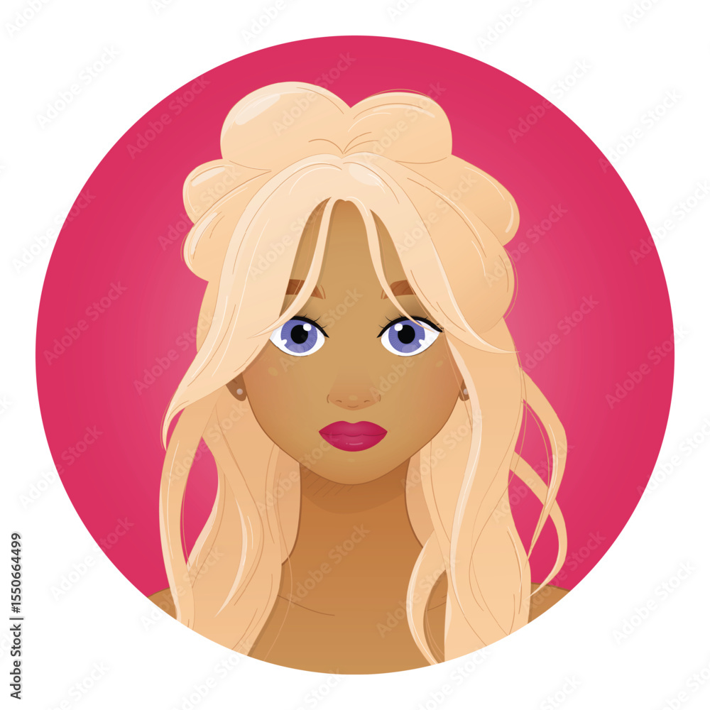 Blonde Woman with Violet-Blue Eyes and Tanned Skin – Vector Illustration. EPS Blonde Woman with Violet-Blue Eyes and Tanned Skin – Vector Illustration. EPS
