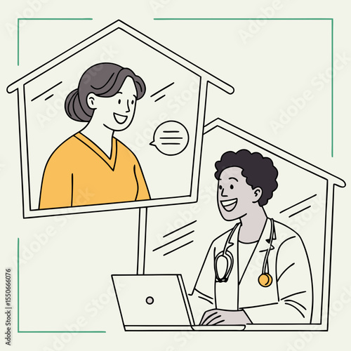 Doctor Giving Good News to Patient via Video Call – Flat Vector for Telehealth and Wellness Use