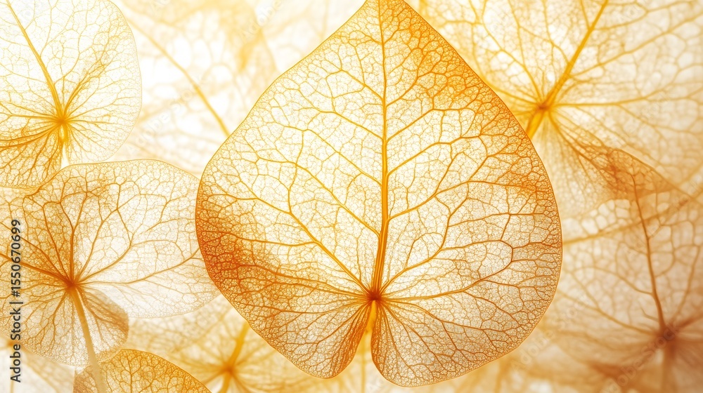 Obraz premium Golden Leaf Skeleton Texture Background Botanical Art