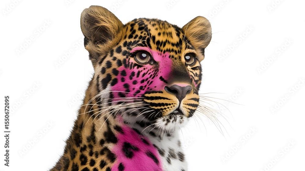 Fototapeta premium Pink Painted Leopard Portrait Close Up