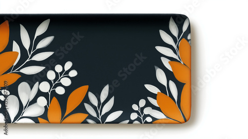 Abstract Floral Design with Orange and Black Elements on White Background—Modern Art for Decor and Branding, 