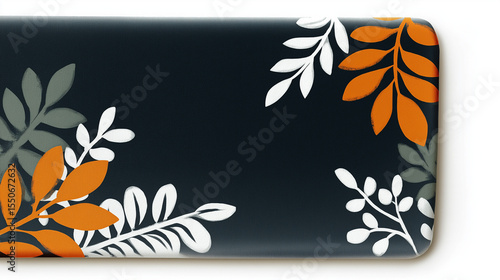 Abstract Floral Design with Orange and Black Elements on White Background—Modern Art for Decor and Branding, 
