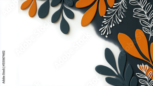 Abstract Floral Design with Orange and Black Elements on White Background—Modern Art for Decor and Branding, 