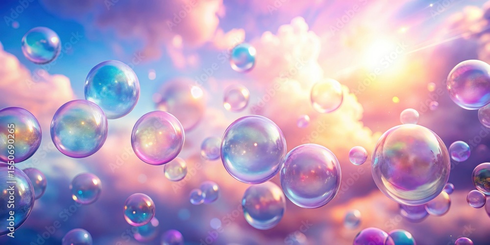 Ethereal iridescent bubbles float gently on a dreamy sunset sky, creating a magical and whimsical atmosphere. Ethereal iridescent bubbles float gently on a dreamy sunset sky, creating a magical and whimsical atmosphere.