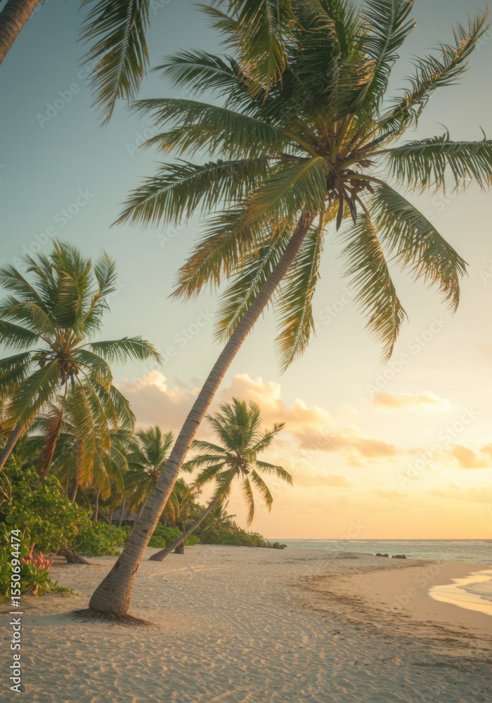 Obraz premium Sunset over Tropical Beach with Palm Trees