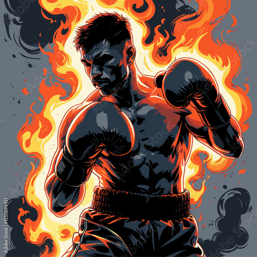vector image of a fiery boxer athlete for design needs