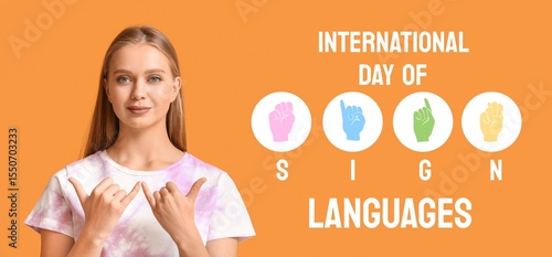 Young deaf mute woman on or...