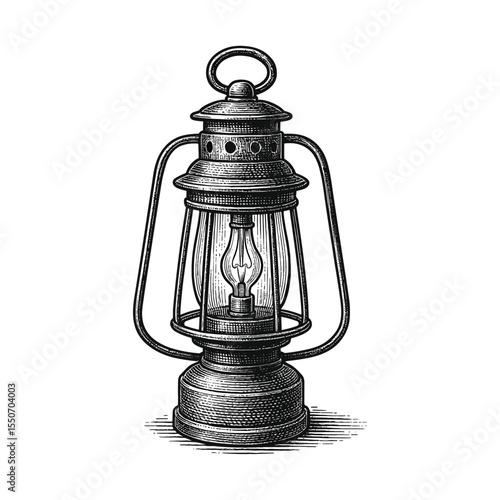 Vintage Kerosene Lantern Illustration, drawn in an engraved, woodcut style with fine details sketch engraving vector illustration. Scratch board imitation. Black and white image