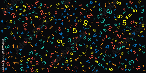 Colorful 0 to 5 Numbers Pattern on Black Background.