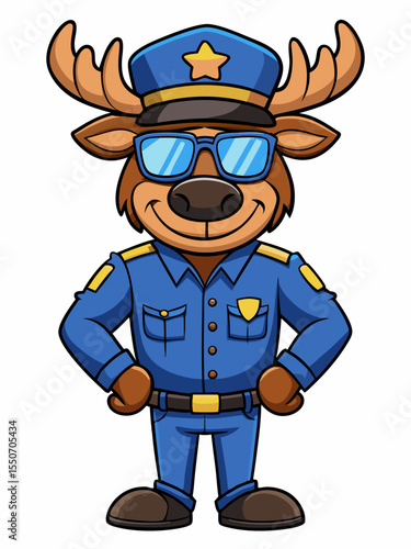 moose police mascot colorful illustration, suitable for logo, mascot character, brand mascot, or security mascot