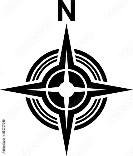 Black north direction symbol for map. Flat compass sign	