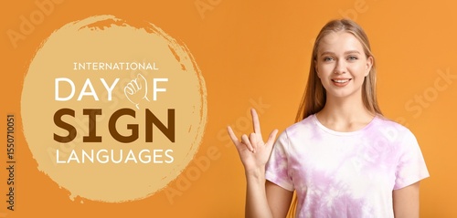 Young deaf mute woman on or...