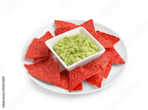 Plate with red nachos and t...