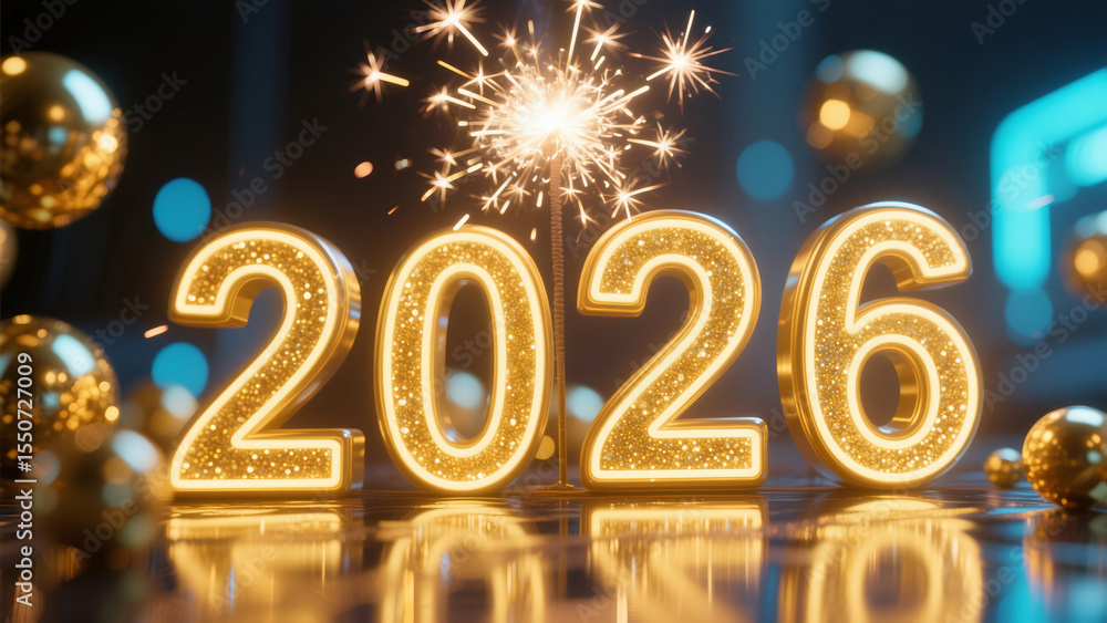 A festive and vibrant New Year's celebration featuring the year 2026 in bold, golden 3D text with a sparkling, glittery texture. Happy New Year, Happy New Year 2026, Merry Christmas And Happy New Year A festive and vibrant New Year's celebration featuring the year 2026 in bold, golden 3D text with a sparkling, glittery texture. Happy New Year, Happy New Year 2026, Merry Christmas And Happy New Year