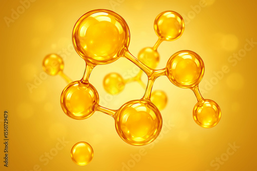 Obraz na plátně A 3D illustration of interconnected golden molecules against a bright yellow background, symbolizing molecular structure or chemical bonds