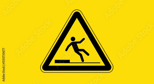 Yellow Triangular Warning Sign: Falling Person Hazard, Black Silhouette, Bold Outline