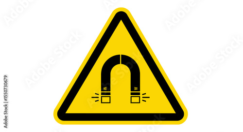Yellow Warning Sign with Black U-Shaped Magnet Symbol