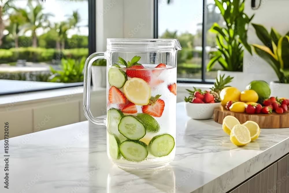 custom made wallpaper toronto digitalRefreshing Fruit-Infused Water with Cucumber and Strawberry in a Clear Pitcher