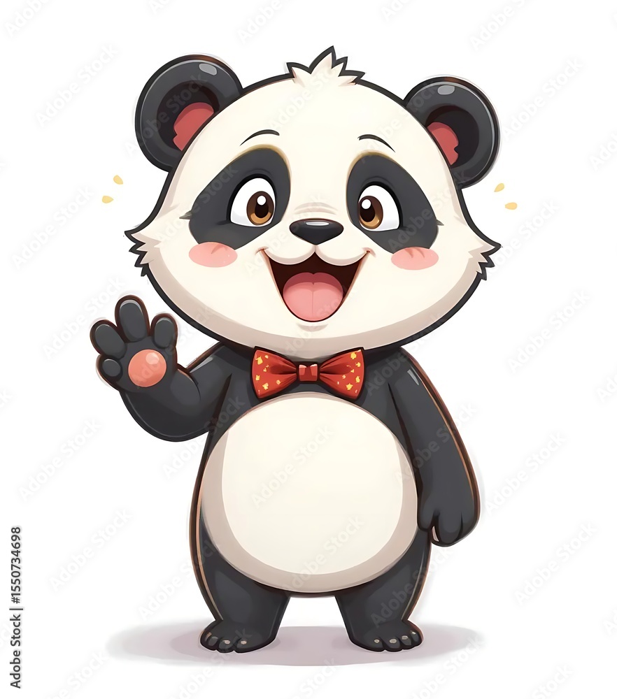 Naklejka premium Cute Panda Waving Cartoon Illustration