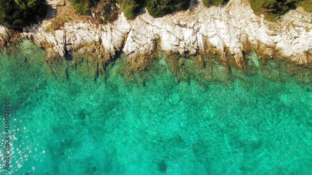 custom made wallpaper toronto digitalAerial view of rocky shoreline and turquoise sea in summer Kefalonia Greece