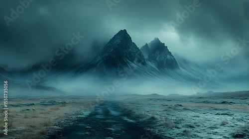 Scenic Dirt Road Through Field with Mountain View