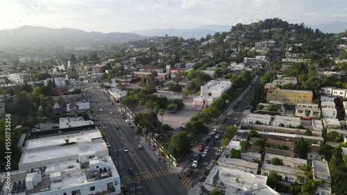 Aerial view of Silver Lake neighborhood with homes  at los Angeles USA 