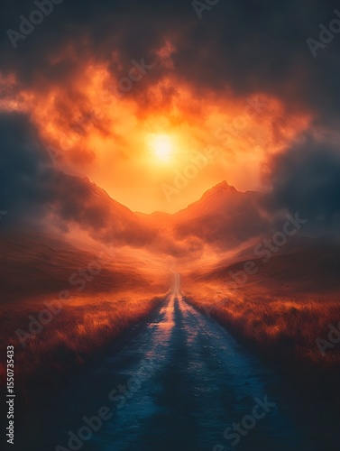 Tranquil Sunset on Desolate Desert Road
