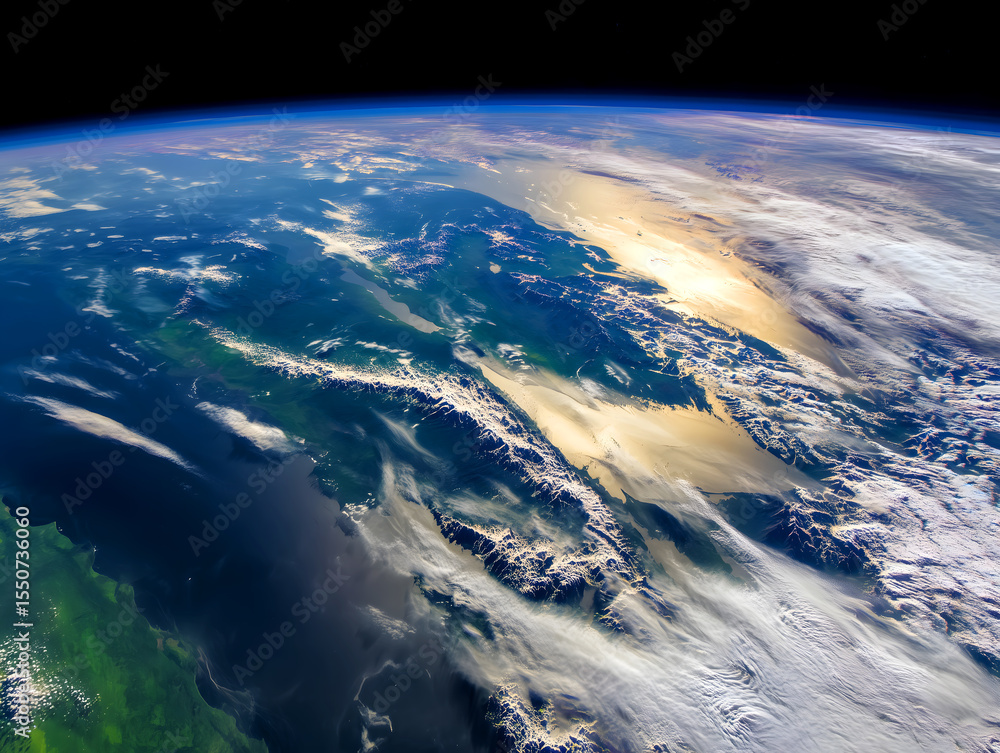 Fototapeta premium View of Earth from space, a blue planet in deep black space