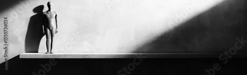 Abstract grayscale figure on shelf