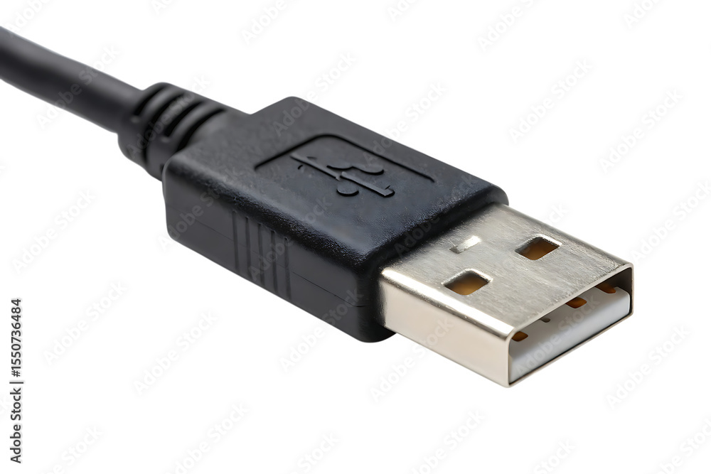 Usb connector cable plug for data transfer on transparent background Usb connector cable plug for data transfer on transparent background