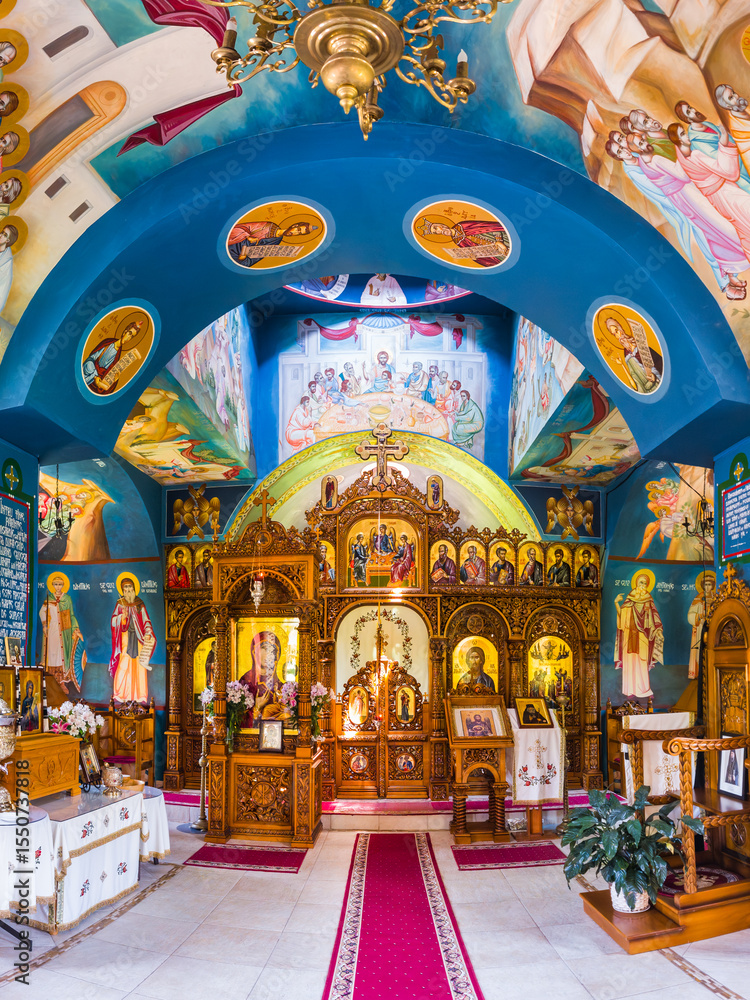 Obraz premium Interior of Saint Dumitru Romanian Orthodox church. The church is part of a monk monastery.