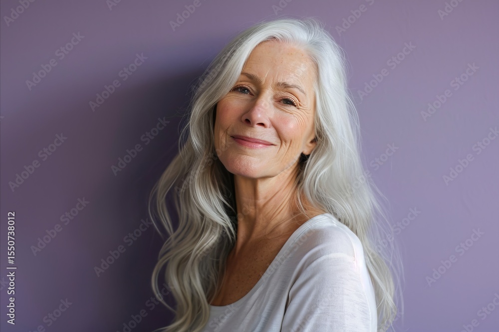 Portrait of a beautiful senior woman smiling at the camera against a purple background Portrait of a beautiful senior woman smiling at the camera against a purple background