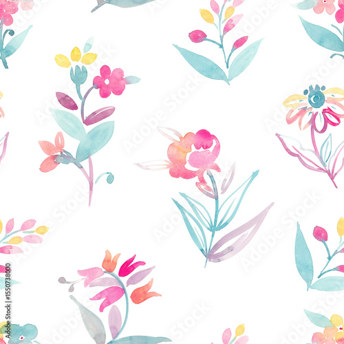 Watercolor painted beautiful cute flower leaf motifs fabric patter decor packaging