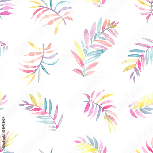 Beautiful coloured hand drawn water color leaf motifs seamless pattern suitable for decoration, packaging, wallpaper